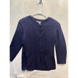 Ann Taylor Womens Button-Front Silk Blouse Size 8 Navy Blue
